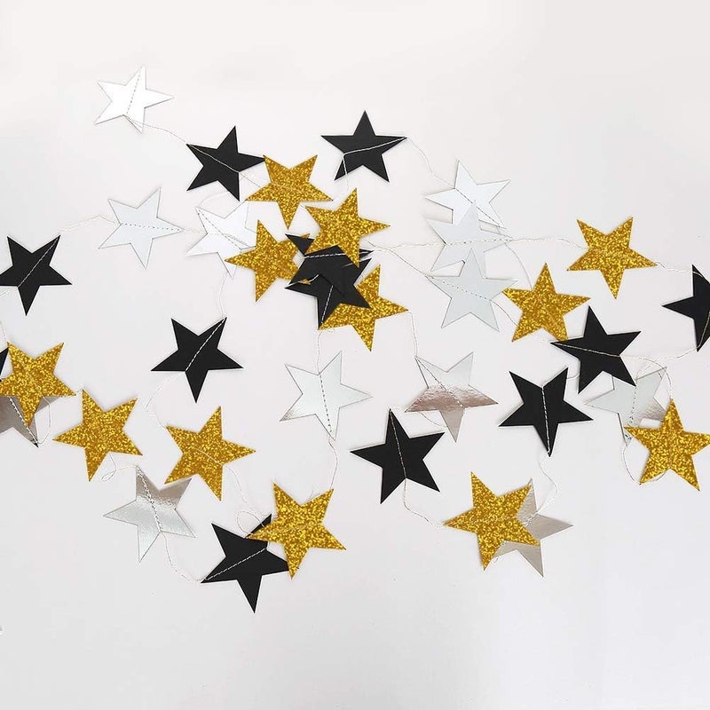 Decor365 Gold Black Star Garland Hanging Star Party DecorationsTwinkle Little Star Starry Night Galaxy Theme Graduation Birthday Bridal Shower Bachelorette NYE New Yearâ€™s Eve Party Backdrop DÃ©cor - Image 3